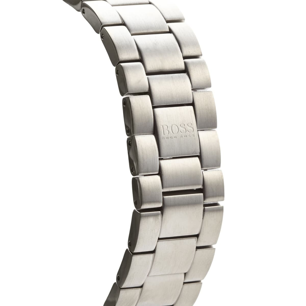 Hugo Boss Ikon steel bracelet close-up showing link design and BOSS engraving