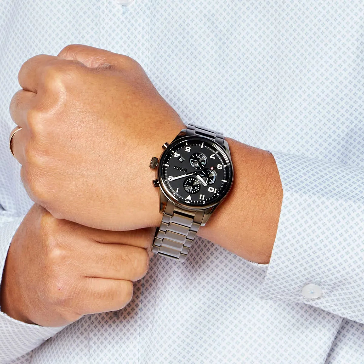 Hugo Boss View Chronograph Grey Dial Grey Steel Strap Watch For Men - 1513991 1513991 - Image 8