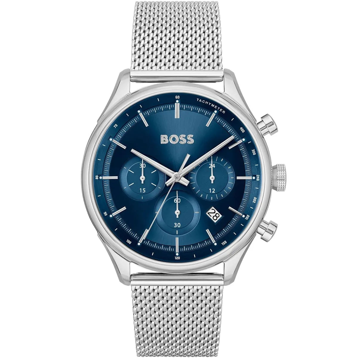 Hugo Boss Gregor Chronograph Blue Dial Silver Mesh Bracelet Watch For Men - 1514052