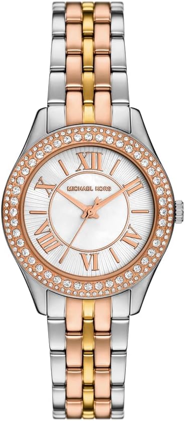 Michael Kors Harlowe Mini Harlowe Pave Tri-Tone Quartz Silver Dial Watch MK4846
