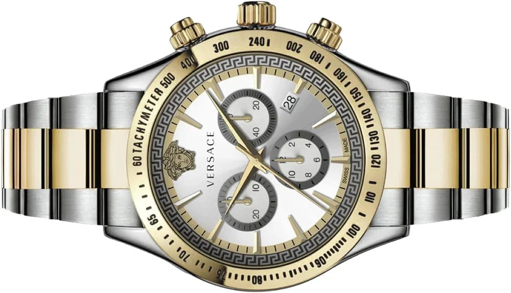 Versace Chronograph Two-Tone Stainless Silver Dial Swiss Movt Watch - VEV700519
