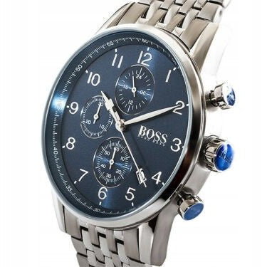 Hugo Boss Navigator Chronograph Blue Dial Silver Steel Strap Watch for Men - 1513498 1513498 - Image 3