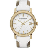 Burberry BU9015 Women's Swiss Heymarket Check Fabric and White Leather Band White Dial Women's Watch  BU9015 - Big Daddy Watches