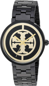 Tory Burch Reva Black Stainless Steel Gold Logo Dial Women's Watch TBW4039