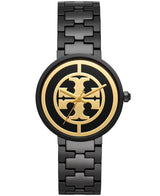 Tory Burch Reva Black Stainless Steel Gold Logo Dial Women's Watch TBW4039