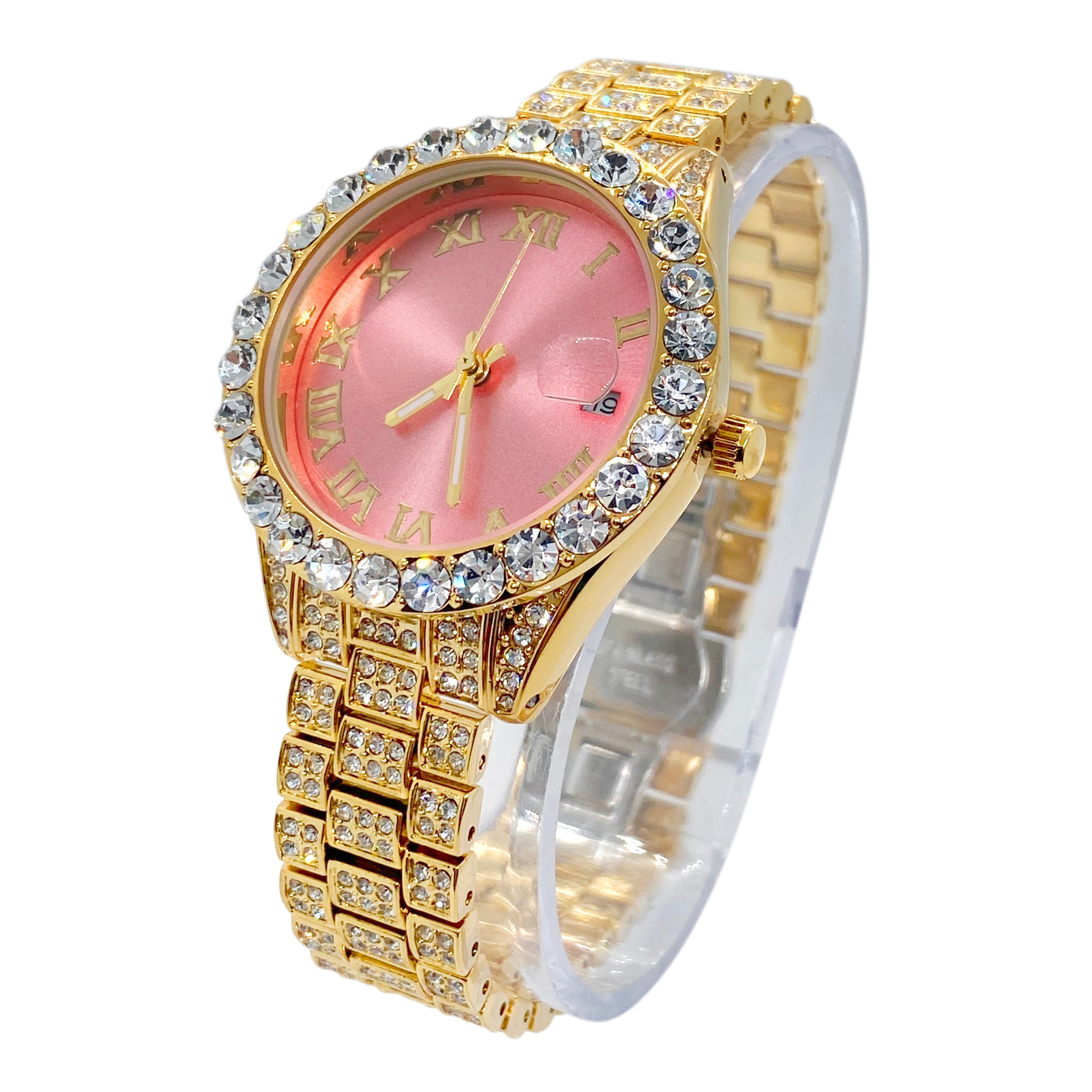 Big Daddy Bling Gold Pink Dial Roman Numeral Watch BD02032001 - Image 2