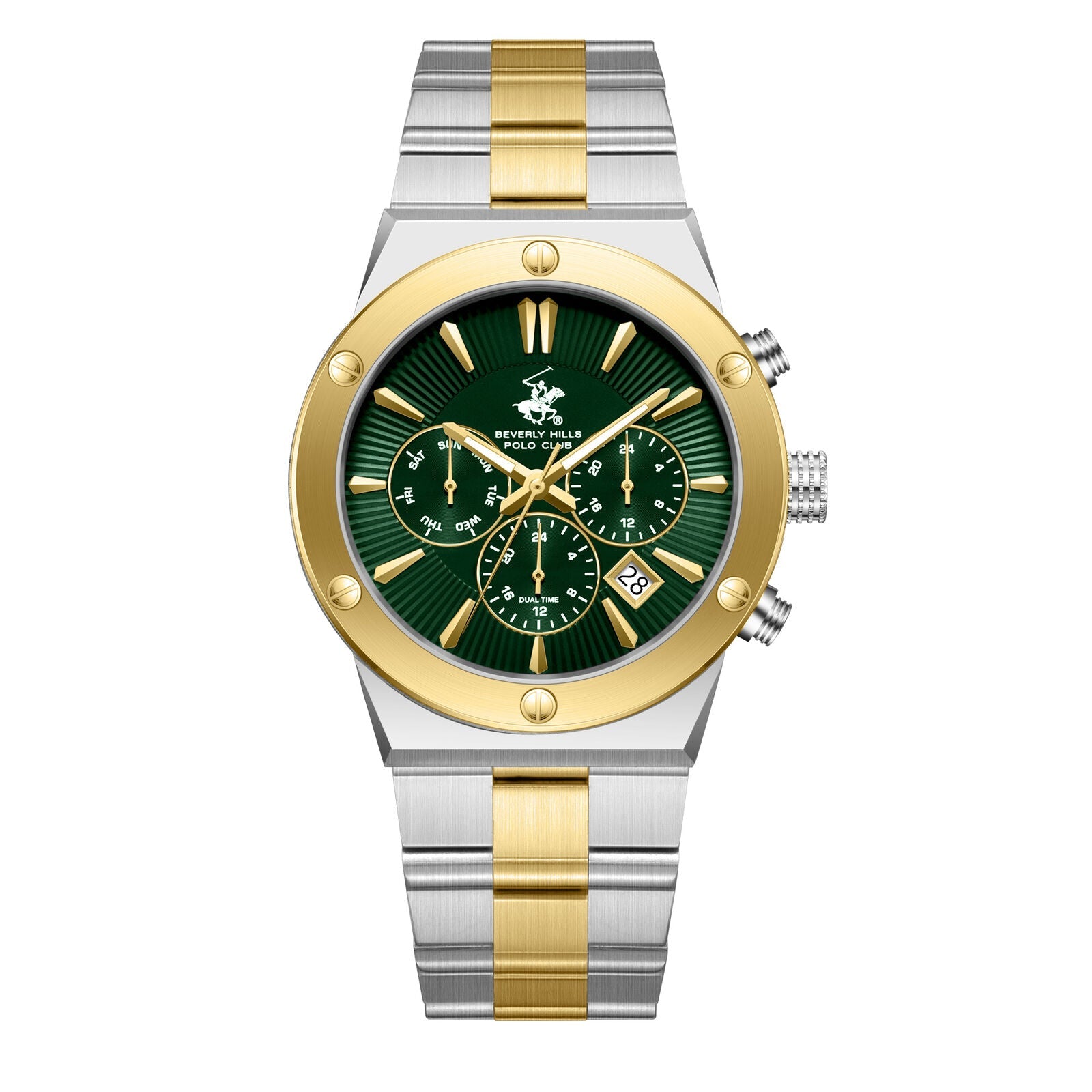 Beverly Hills Polo Club Dual Time Green Dial Two-Tone Watch BP3871X.270
