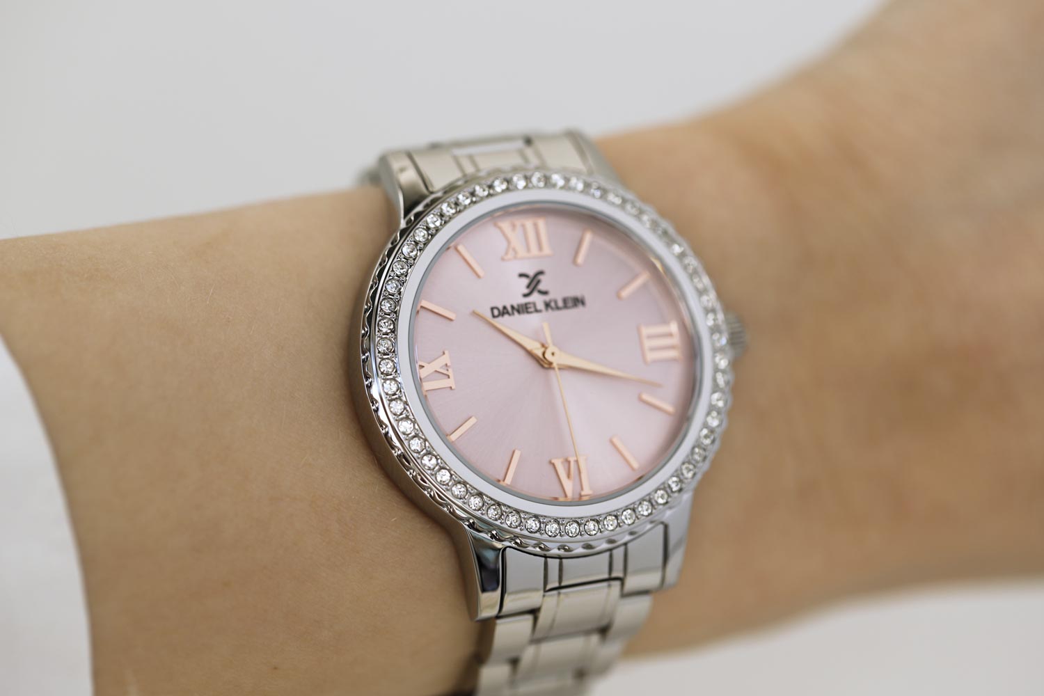 Daniel Klein Premium Pavé Pink Dial Silver Watch - DK.1.12922-6