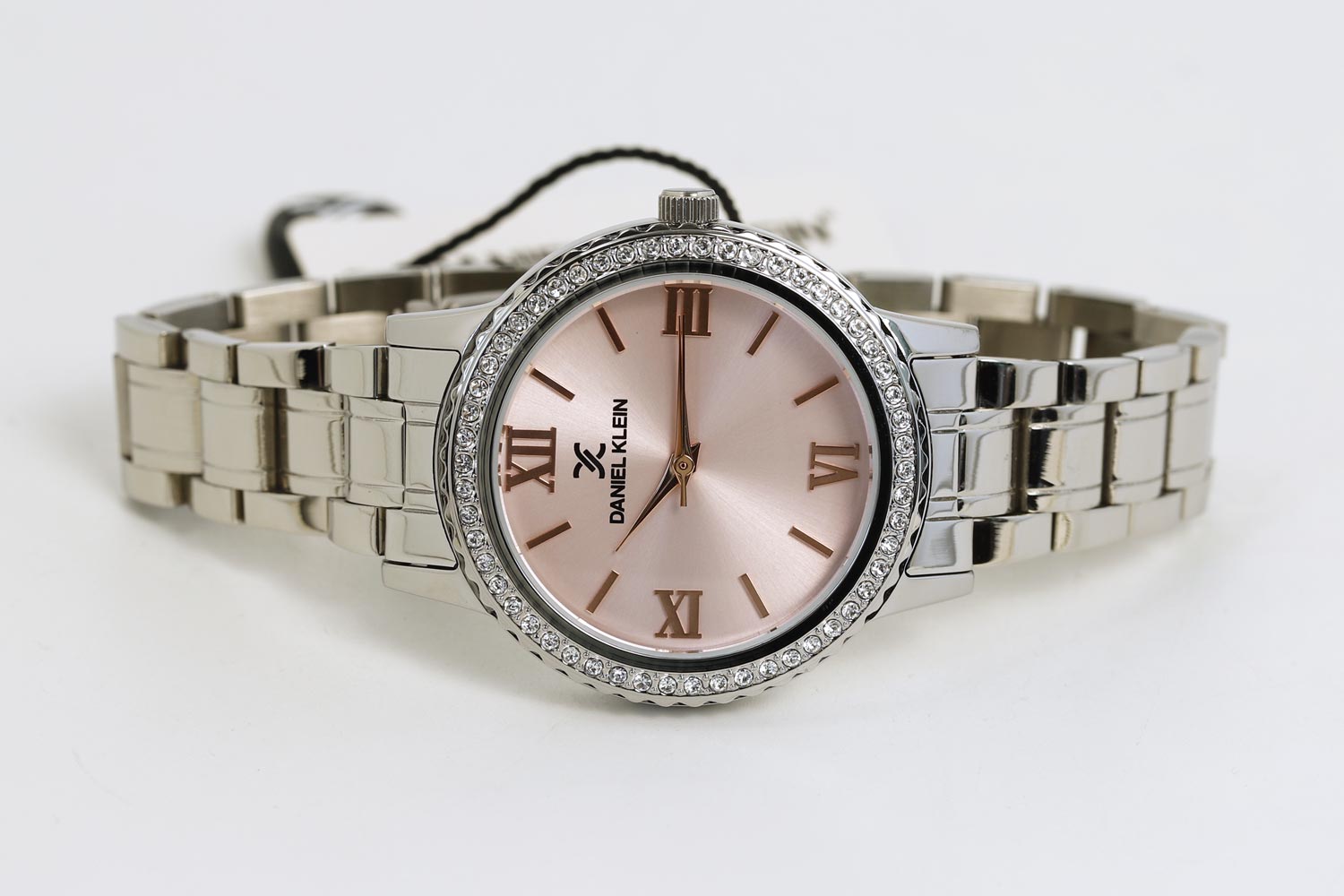 Daniel Klein Premium Pavé Pink Dial Silver Watch - DK.1.12922-6