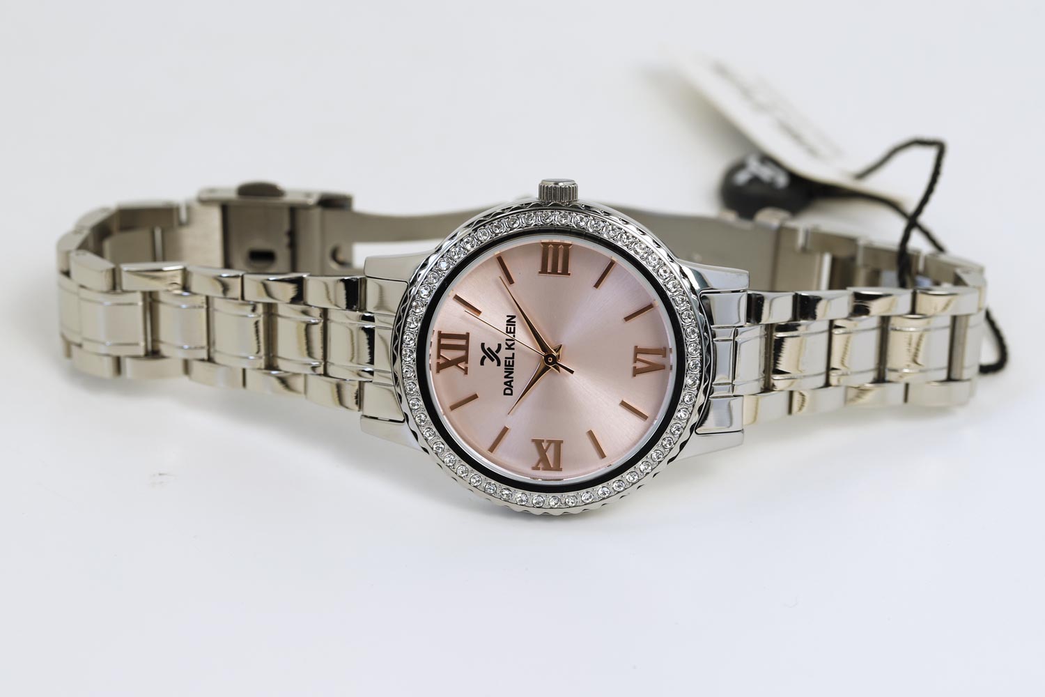 Daniel Klein Premium Pavé Pink Dial Silver Watch - DK.1.12922-6