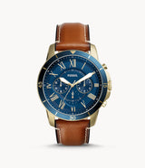 Fossil Grant Chronograph Blue Dial Leather Strap Men's Watch FS5268