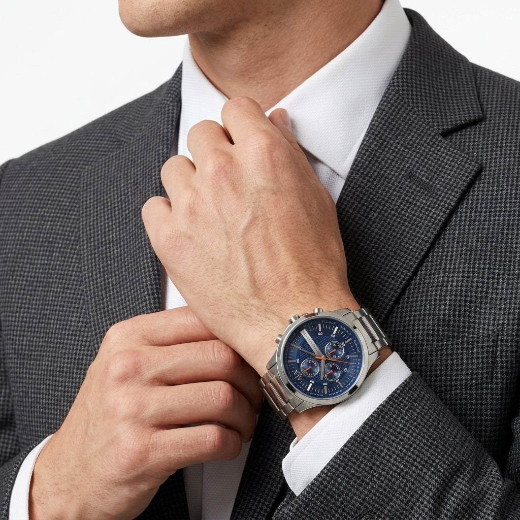 Armani Exchange Hampton Chronograph Blue Dial Silver Watch - AX2155
