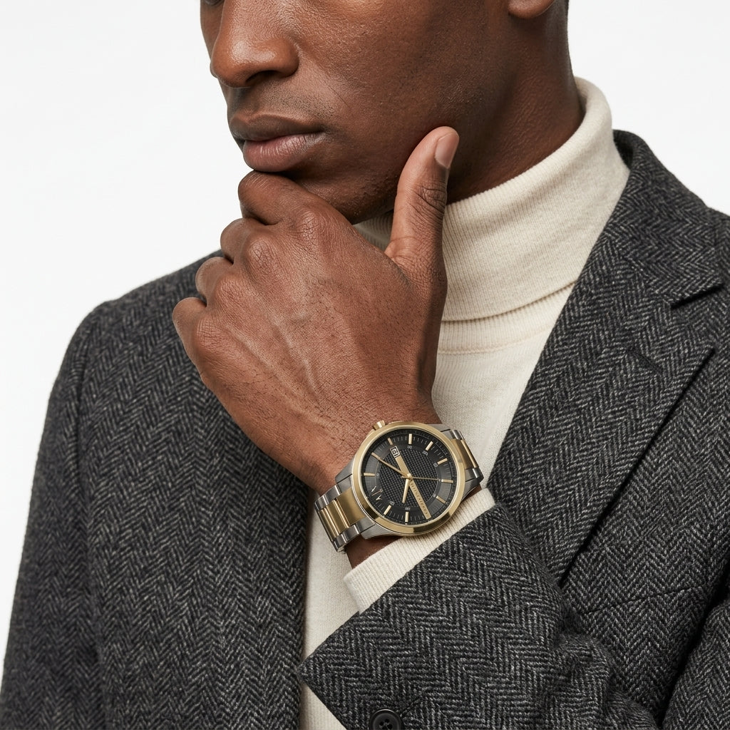 Armani Exchange Hampton Date black Dial Two-Tone Watch - AX2453