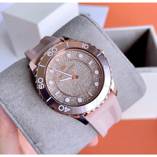 Michael Kors Oversized Runway Dive Pavé Rose Gold-Tone and Silicone Women's Watch - MK6854