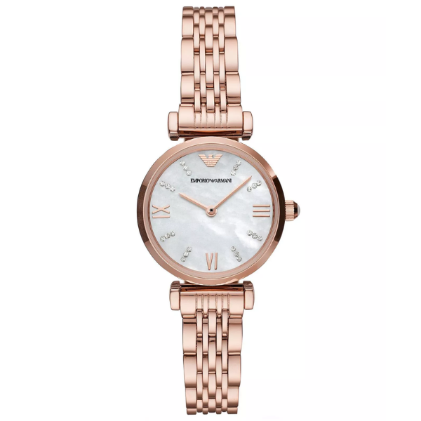 Emporio Armani Gianni T-Bar MOP Dial Rose Gold Women's Watch - AR11316