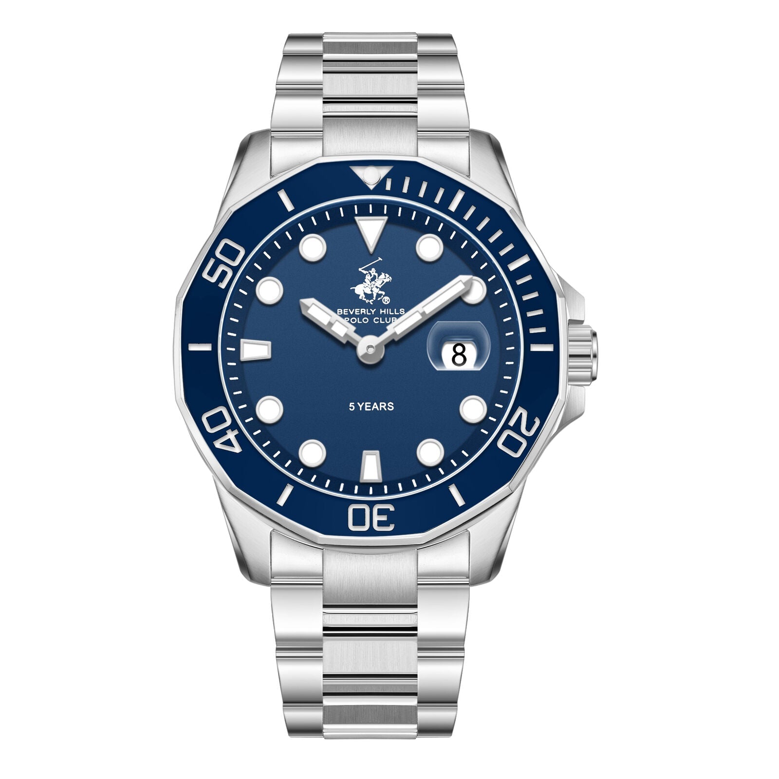 Beverly Hills Polo Club 5 Years Blue Dial Silver Date Watch BP3878X.390