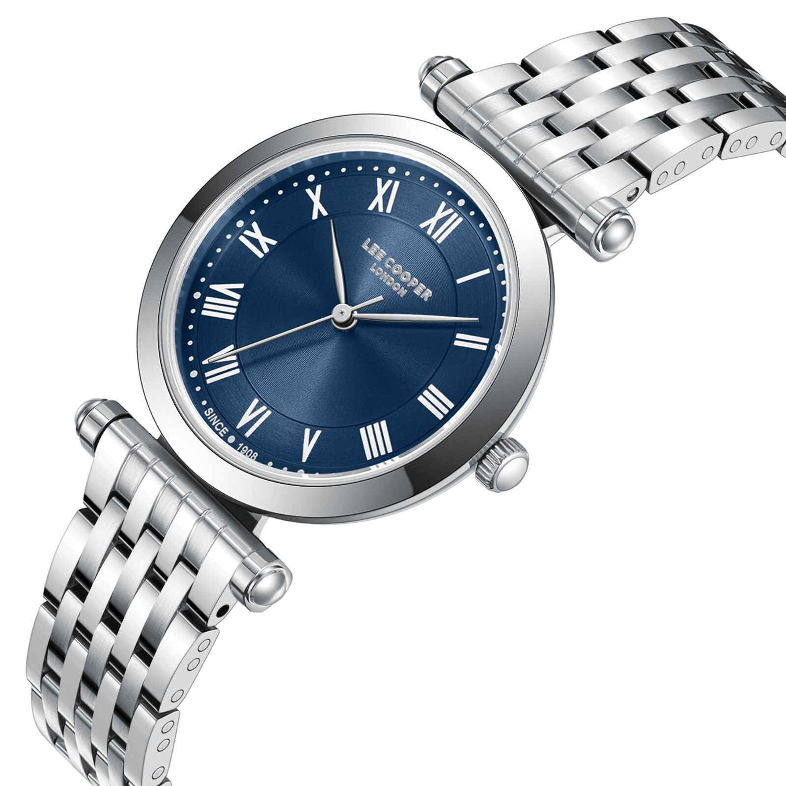 Lee Cooper Classic Roman Numeral Blue Dial Silver Watch - LC08290.390