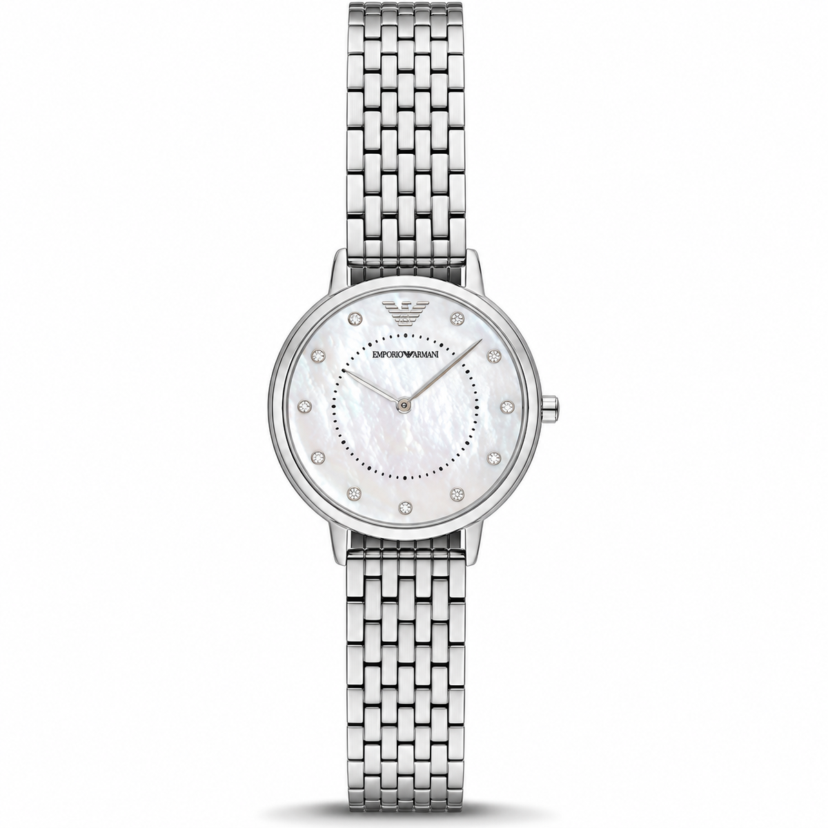 Emporio Armani Kappa Mother of Pearl Dial Silver Mesh Bracelet Watch AR2511