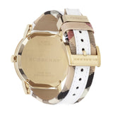 Burberry BU9015 Women's Swiss Heymarket Check Fabric and White Leather Band White Dial Women's Watch BU9015 - Big Daddy Watches #2