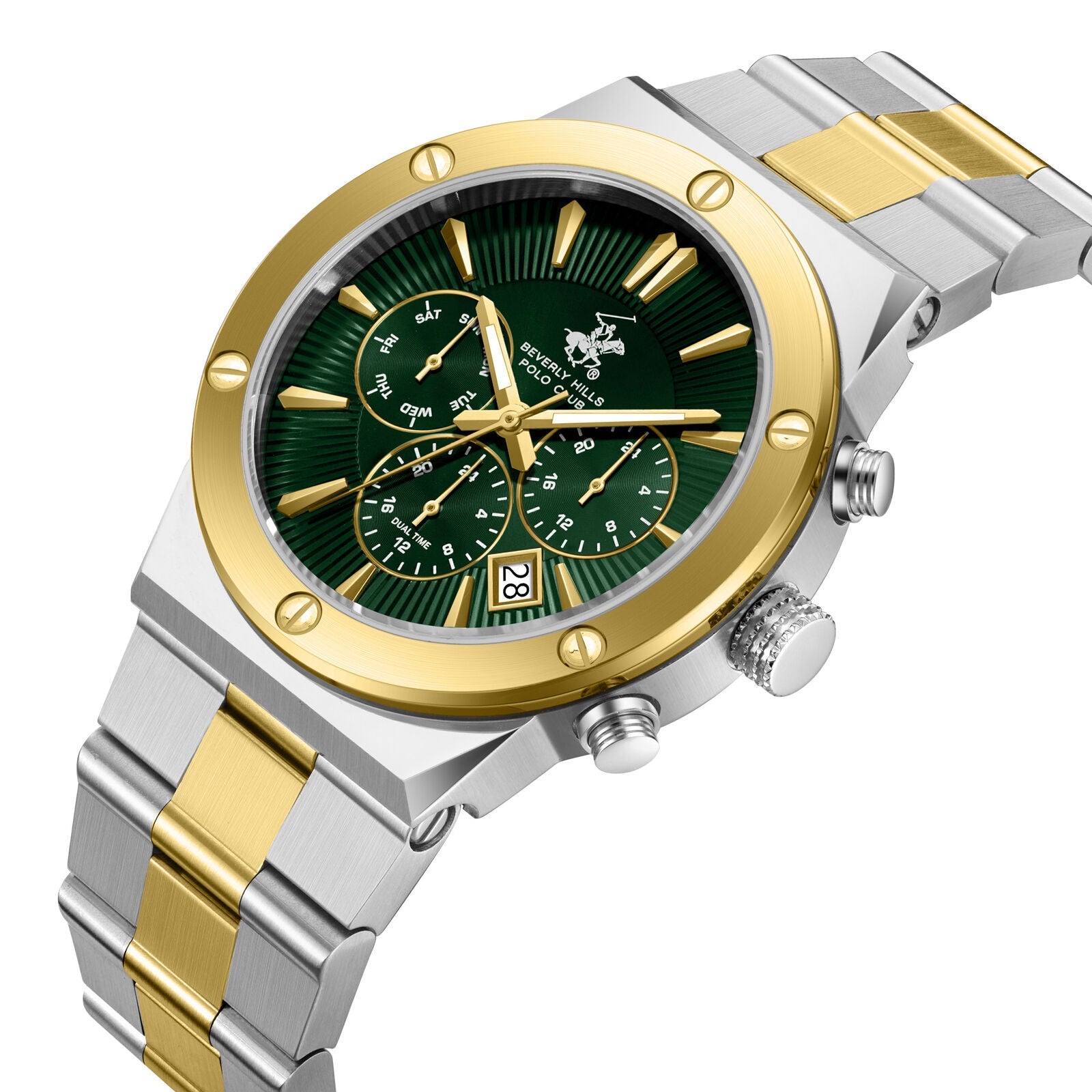 Beverly Hills Polo Club Dual Time Green Dial Two-Tone Watch BP3871X.270