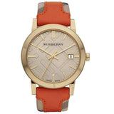 Burberry Women's Swiss Haymarket Check Fabric and Smooth Orange Leather Strap Women's Watch  BU9016 - Big Daddy Watches