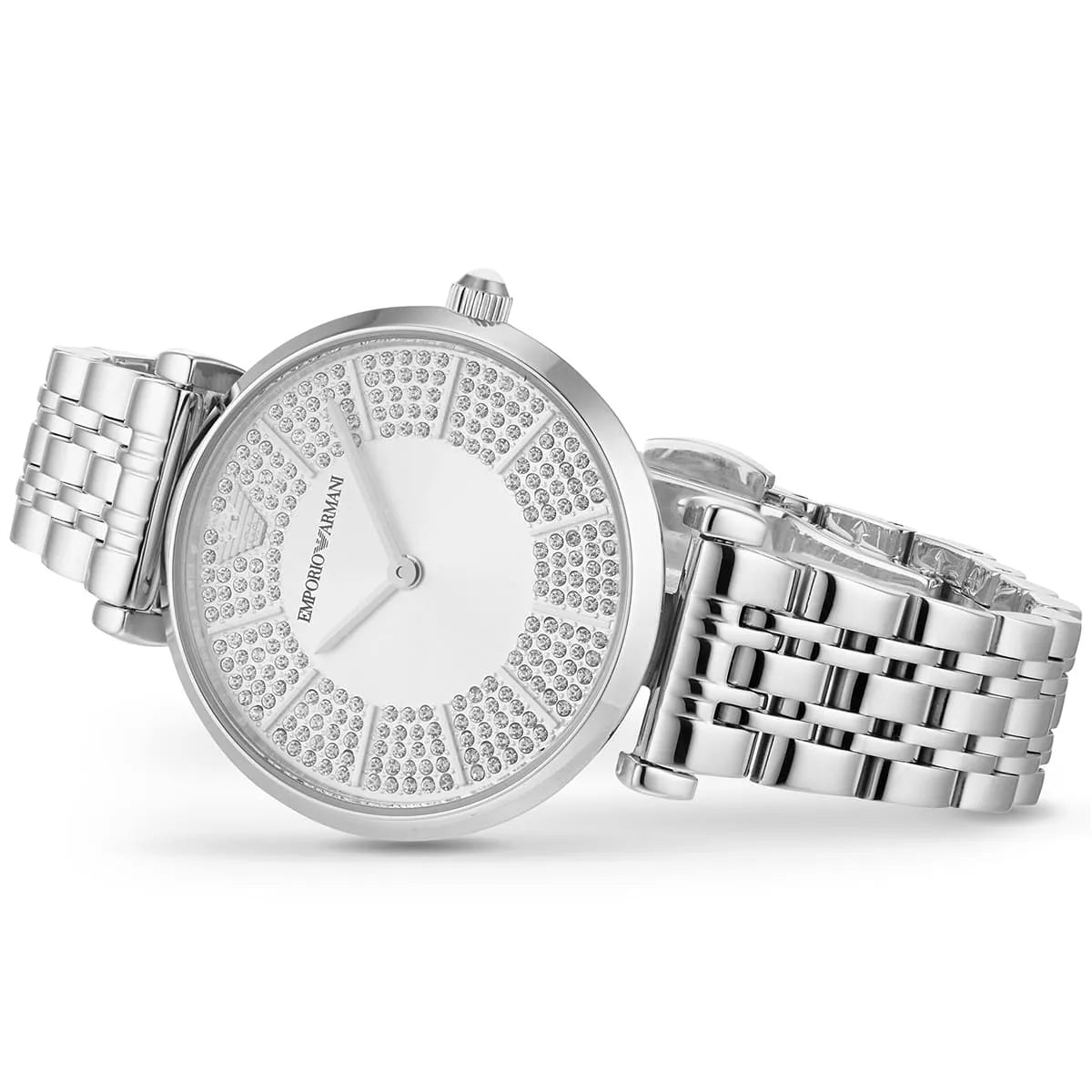 Emporio Armani Gianni T-Bar Sunray Silver Crystal Silver Women's Watch - AR11445