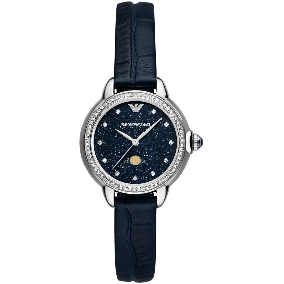 Emporio Armani Moonphase Blue Navy Blue Gnuine Leather Women's Watch - AR11629