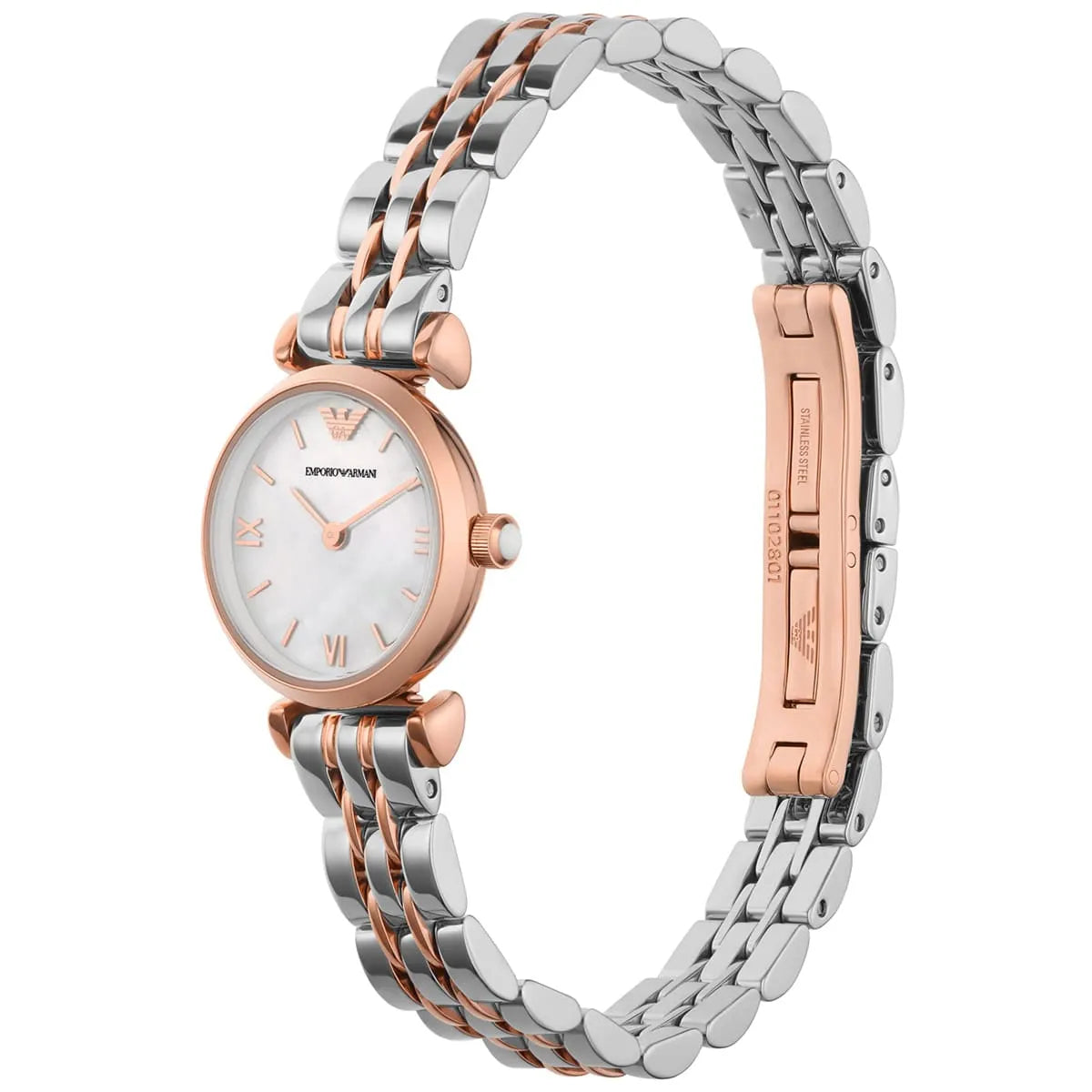 Emporio Armani Gianni T-Bar Mini White MOP Dial Two-tone Women's Watch - AR1764