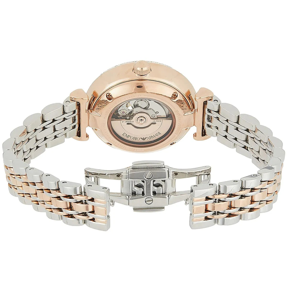 Emporio Armani Gianni T-Bar Open Heart Automatic Two-tone Women's Watch - AR60019