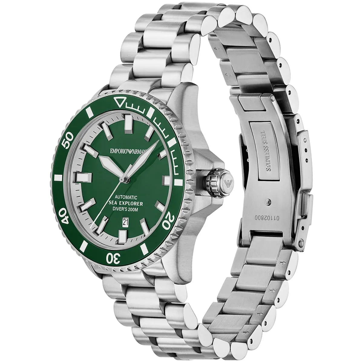 Emporio Armani Sea Explorer Automatic Green Dial Silver Men's Watch - AR60088