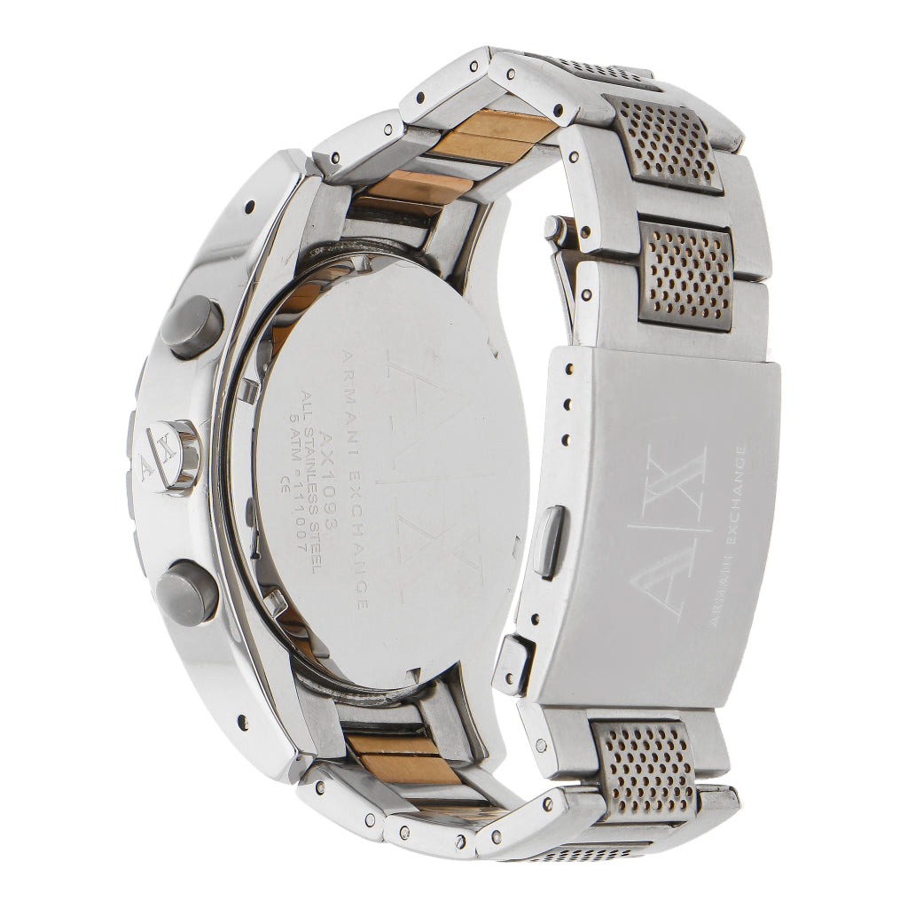 AX1093 watch caseback showing stainless steel case and brown leather strap detail