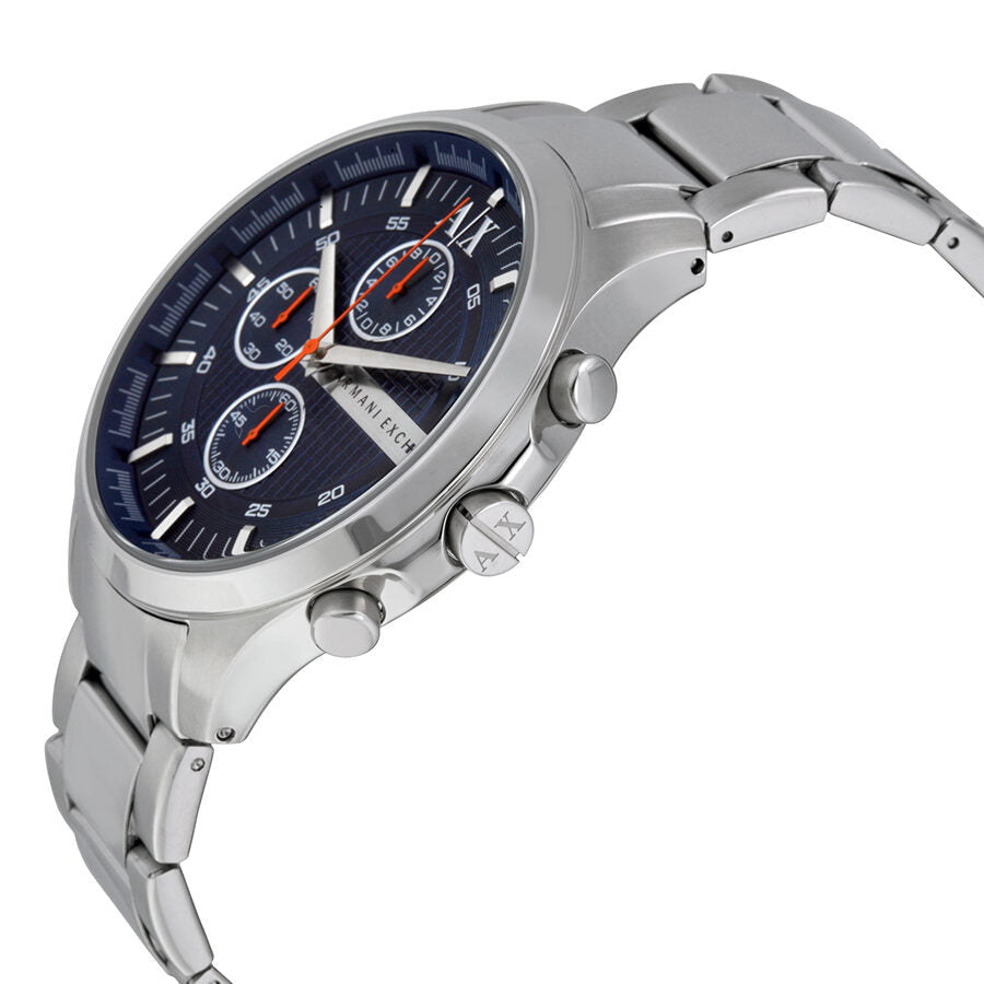 Side profile of Armani Exchange Hampton watch showing chronograph pushers and subdials