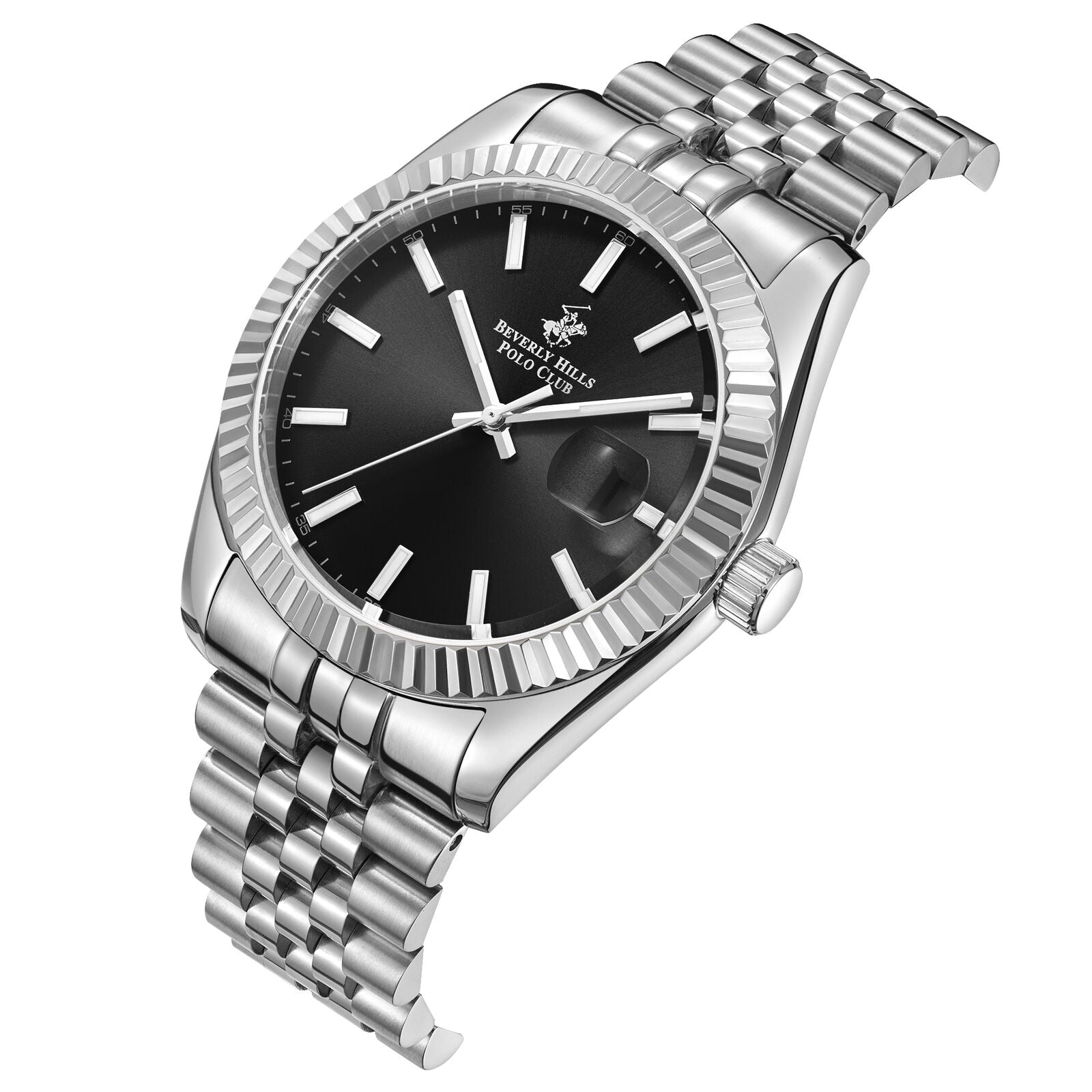 Beverly Hills Polo Club Classy Black Dial Silver Date Watch - BP3018X.350