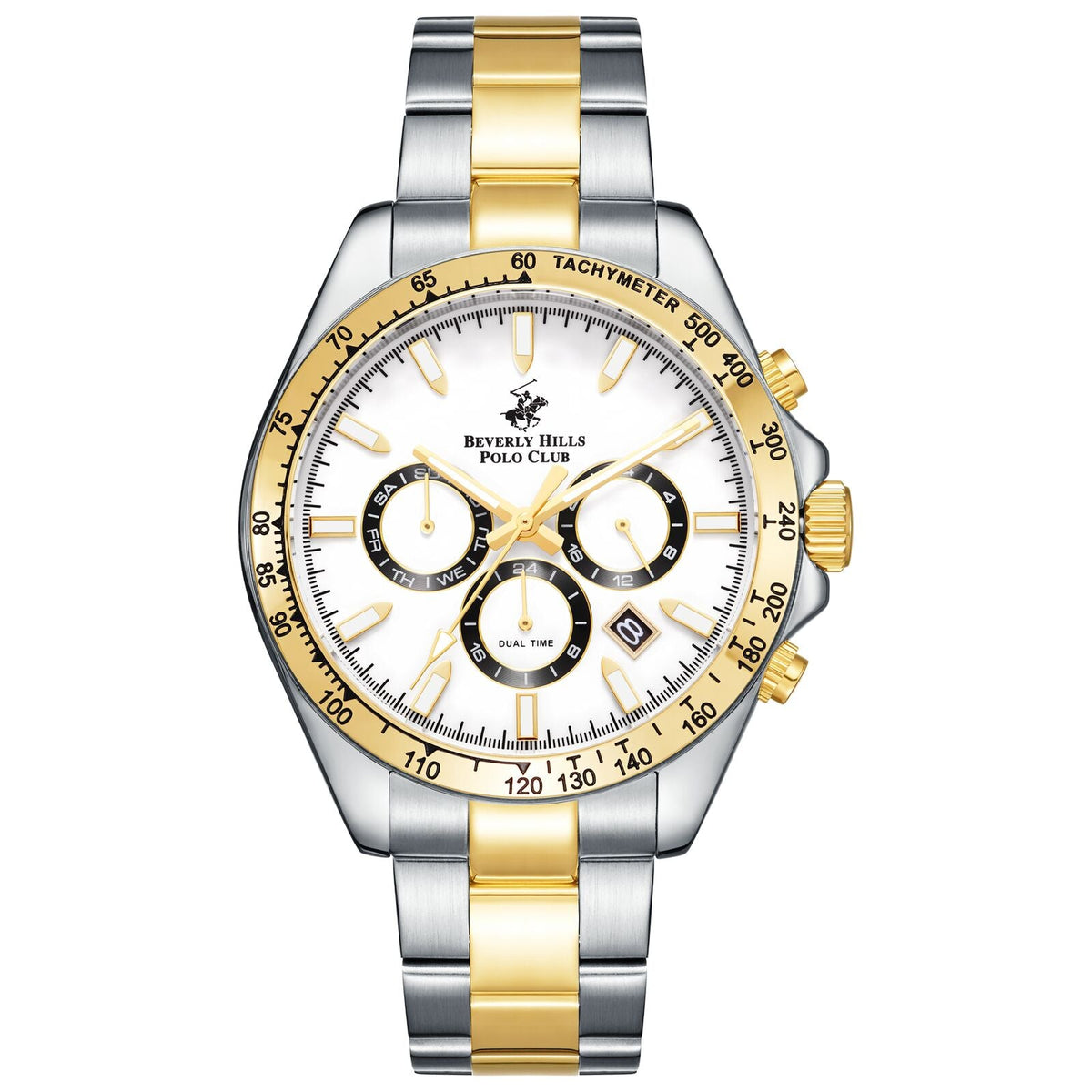 Beverly Hills Polo Club BP3127X.230 two-tone chronograph watch with white dial and dual subdials