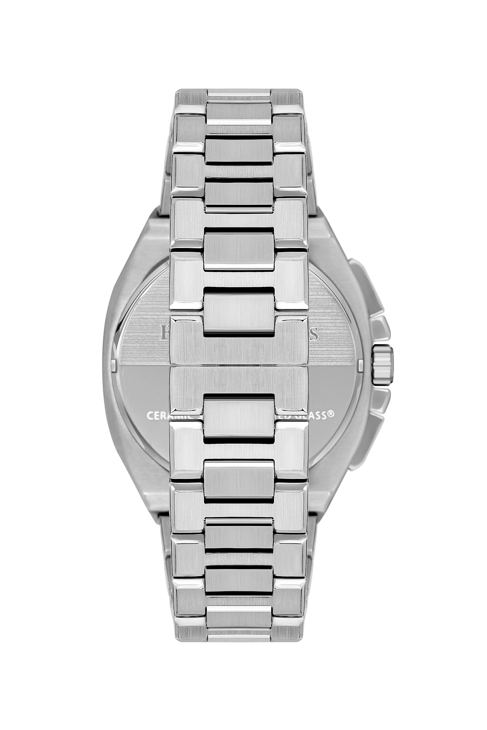 Top-down view of Beverly Hills Polo Club watch showing caseback and bracelet