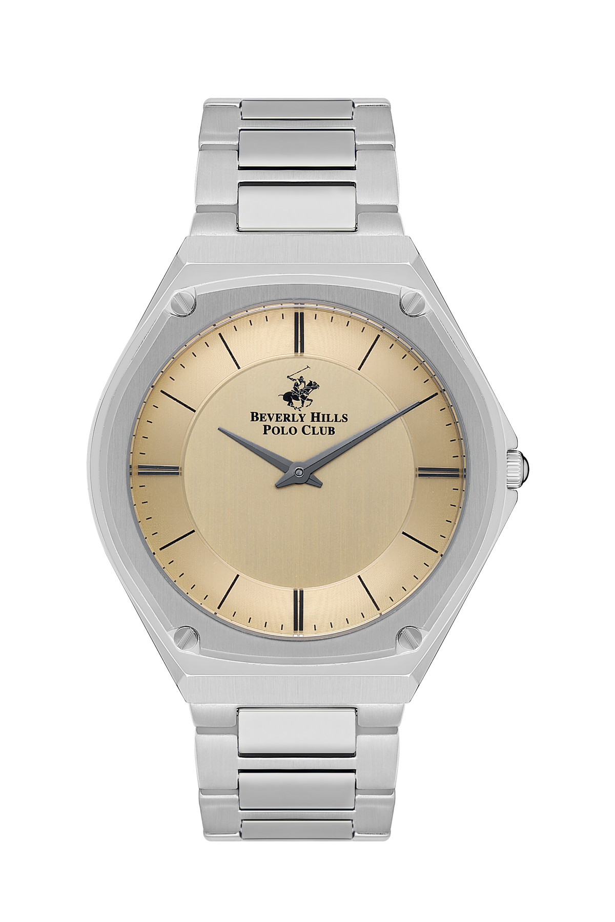 Beverly Hills Polo Club silver watch with cream dial and metal bracelet