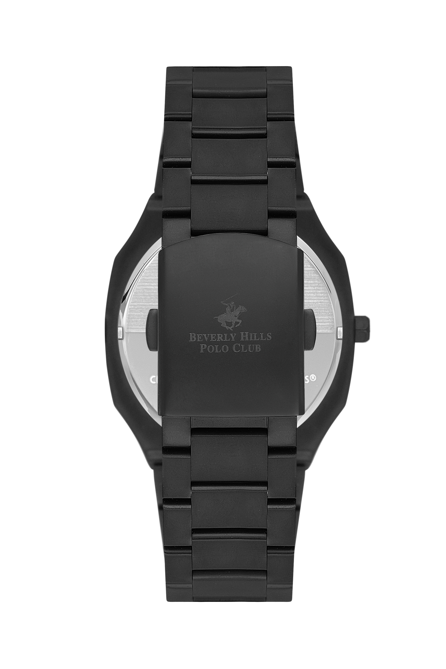 Beverly Hills Polo Club BP3547X caseback showing branded engraving and bracelet