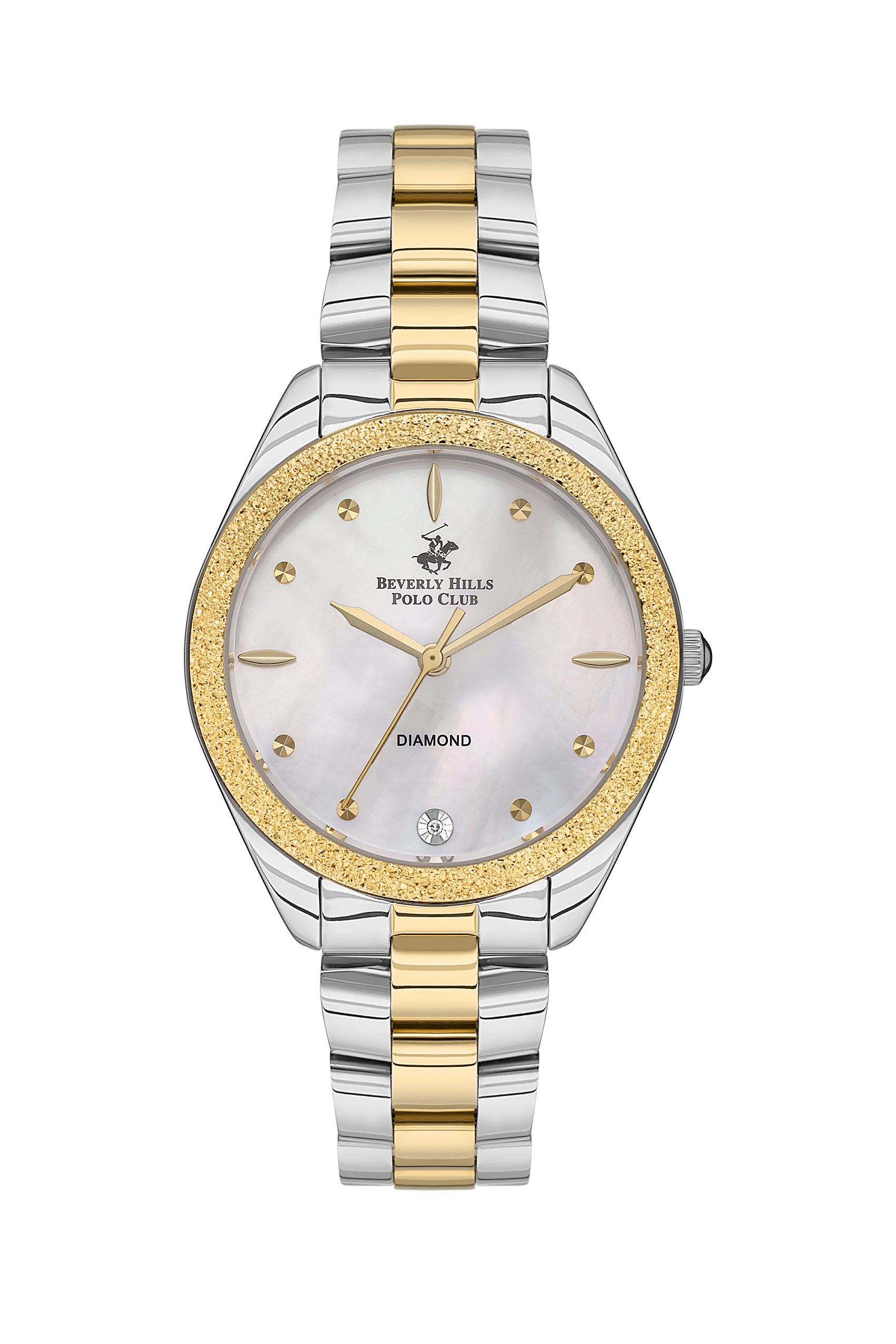 Beverly Hills Polo Club women's two-tone diamond watch with mother-of-pearl dial and gold bezel