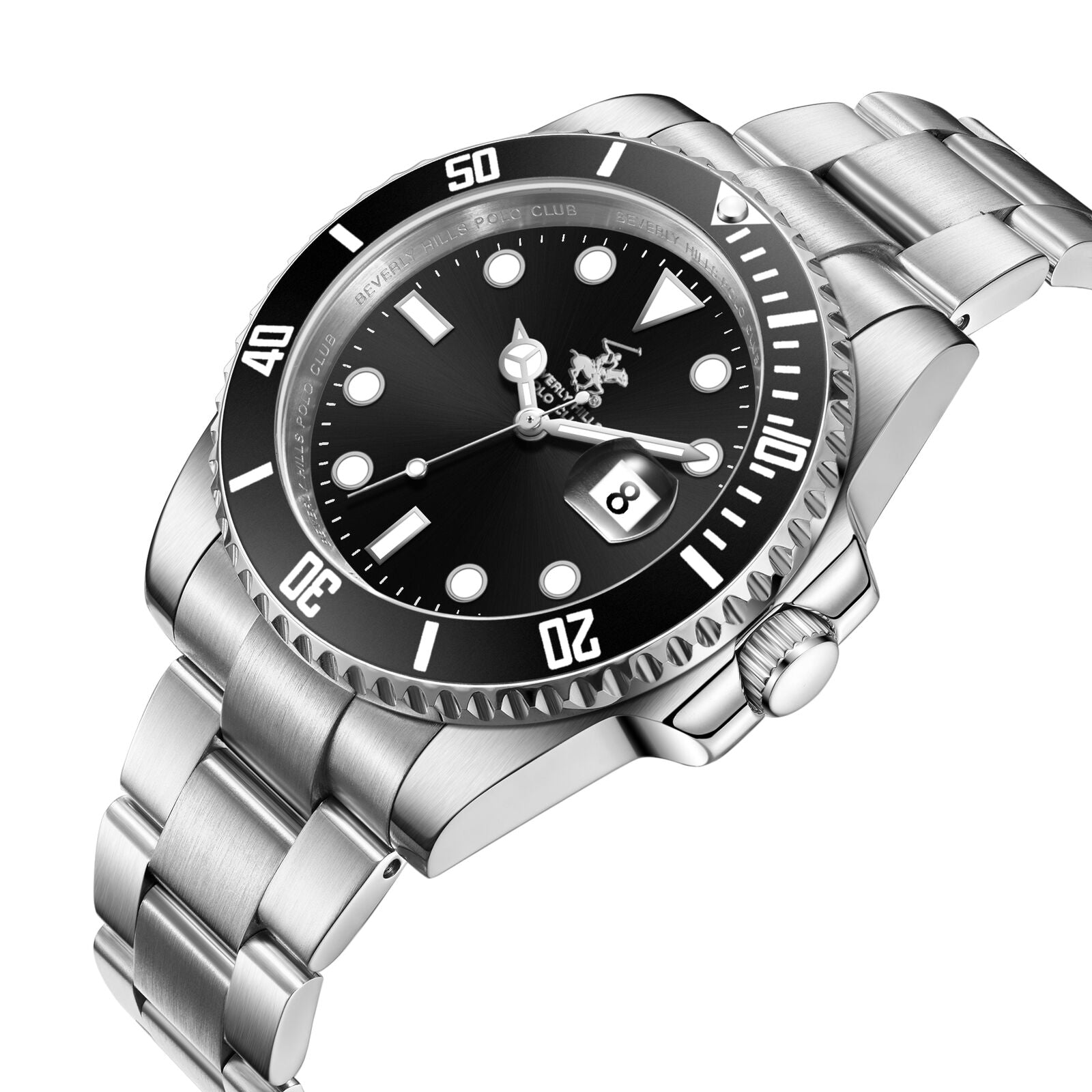 Beverly Hills Polo Club Waterproof Black Dial Silver Date Watch - BP3791X.350