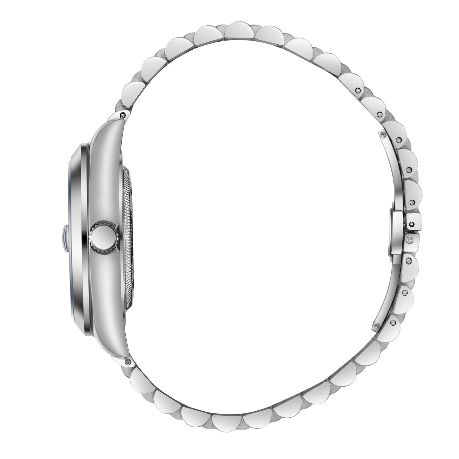 Beverly Hills Polo Club BP3810X.560 side view of stainless steel case with crown