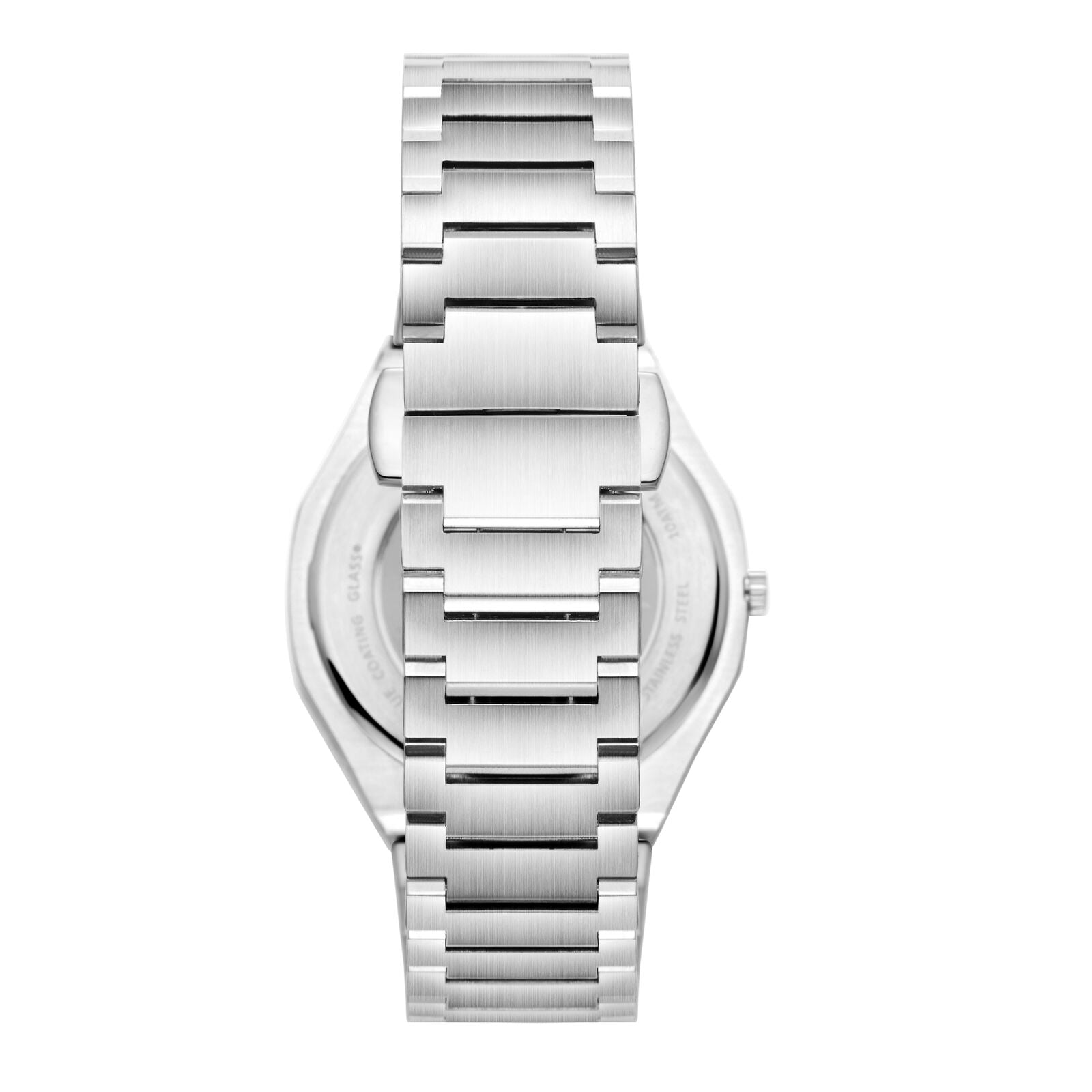 Beverly Hills Polo Club Slim Tech 5 watch side view of case and silver bracelet