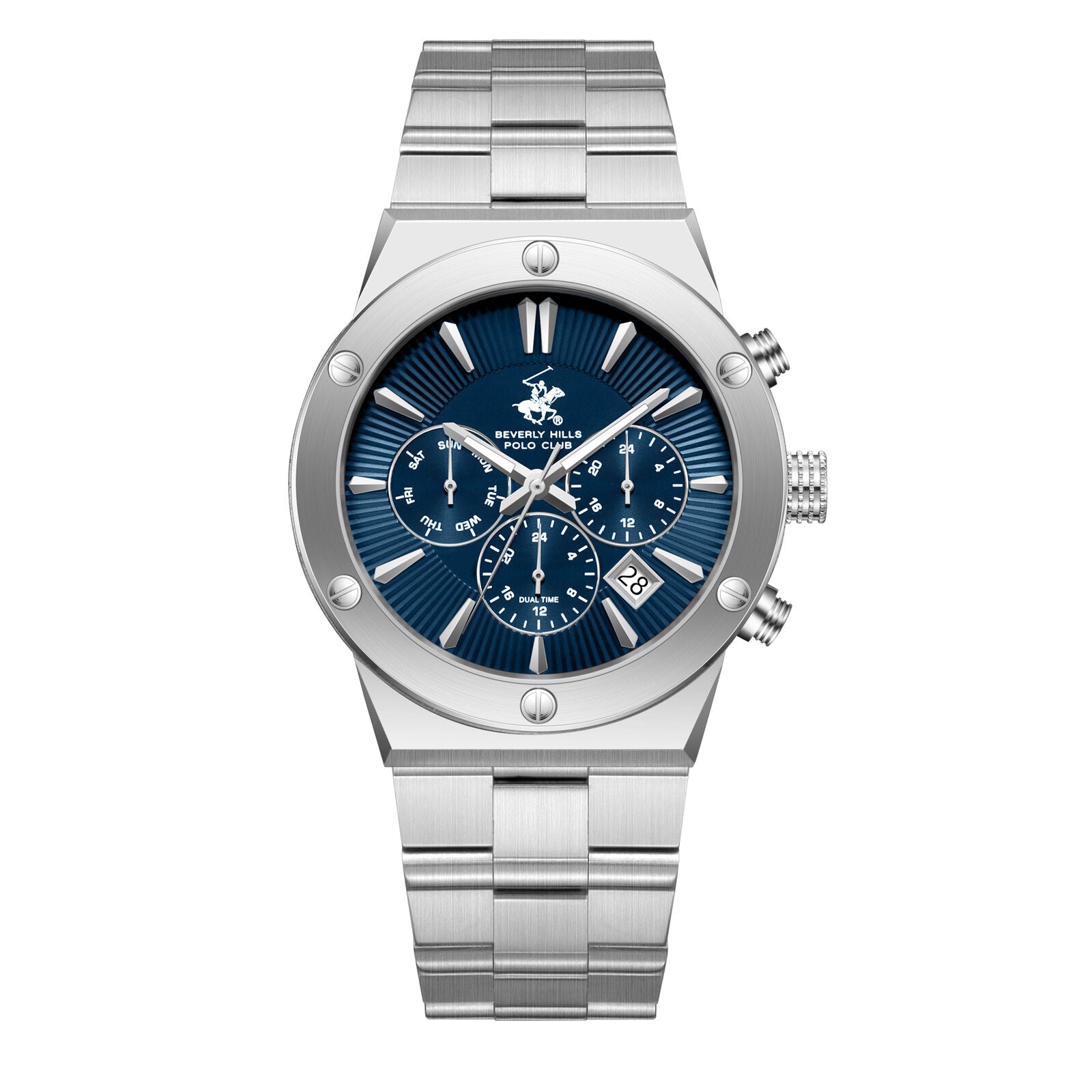 Beverly Hills Polo Club Dual Time Multifunction Silver Date Watch BP3871X.390