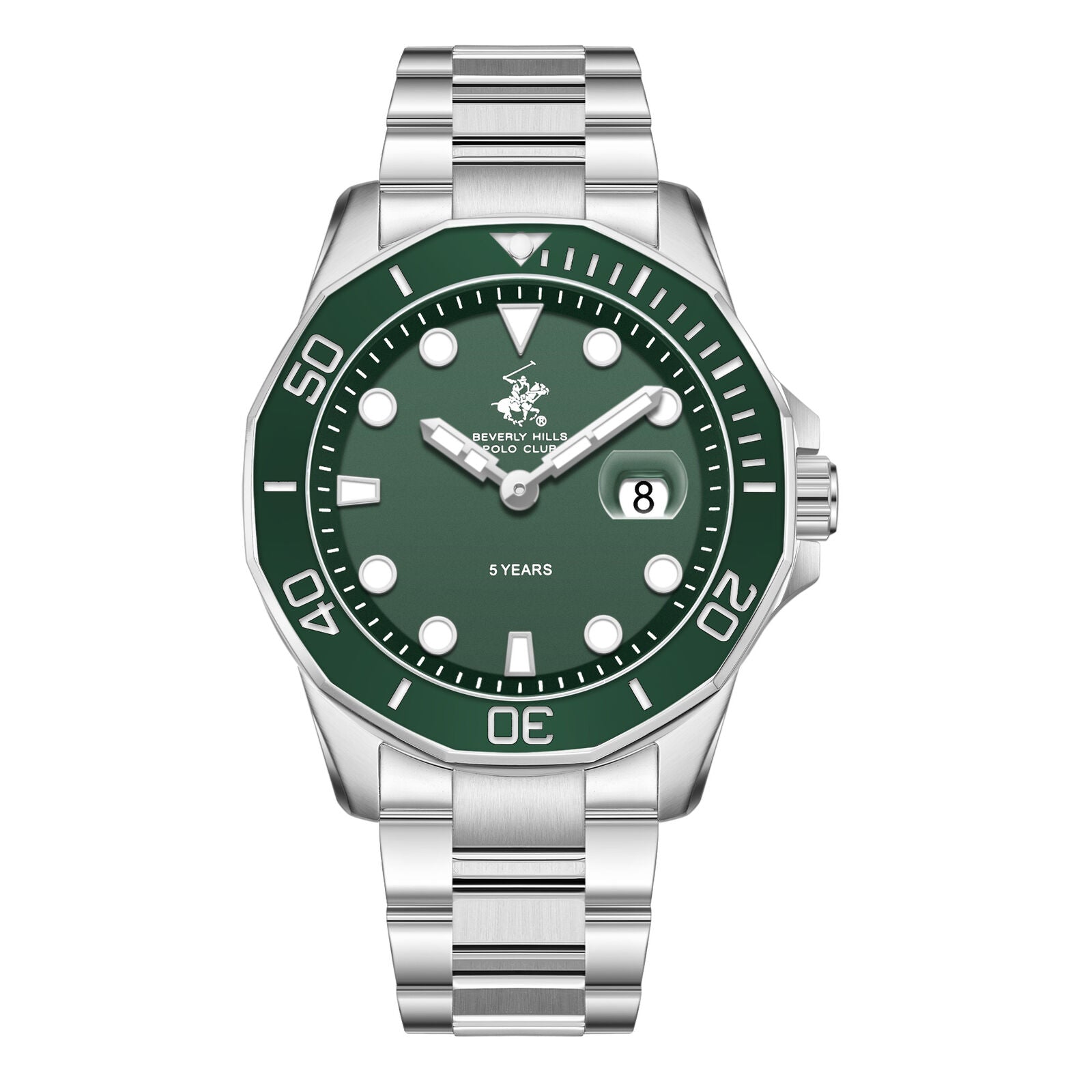 Beverly Hills Polo Club 5 Year Green Dial Silver Date Watch BP3878X.370