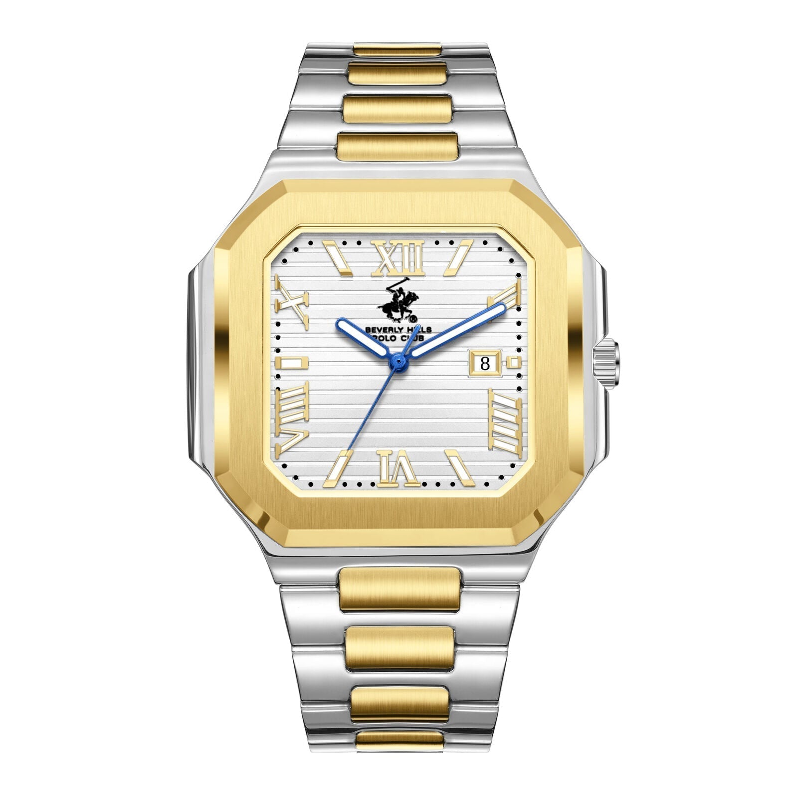 Beverly Hills Polo Club Blue Steel Two-Tone Square Date Watch BP3845X.230