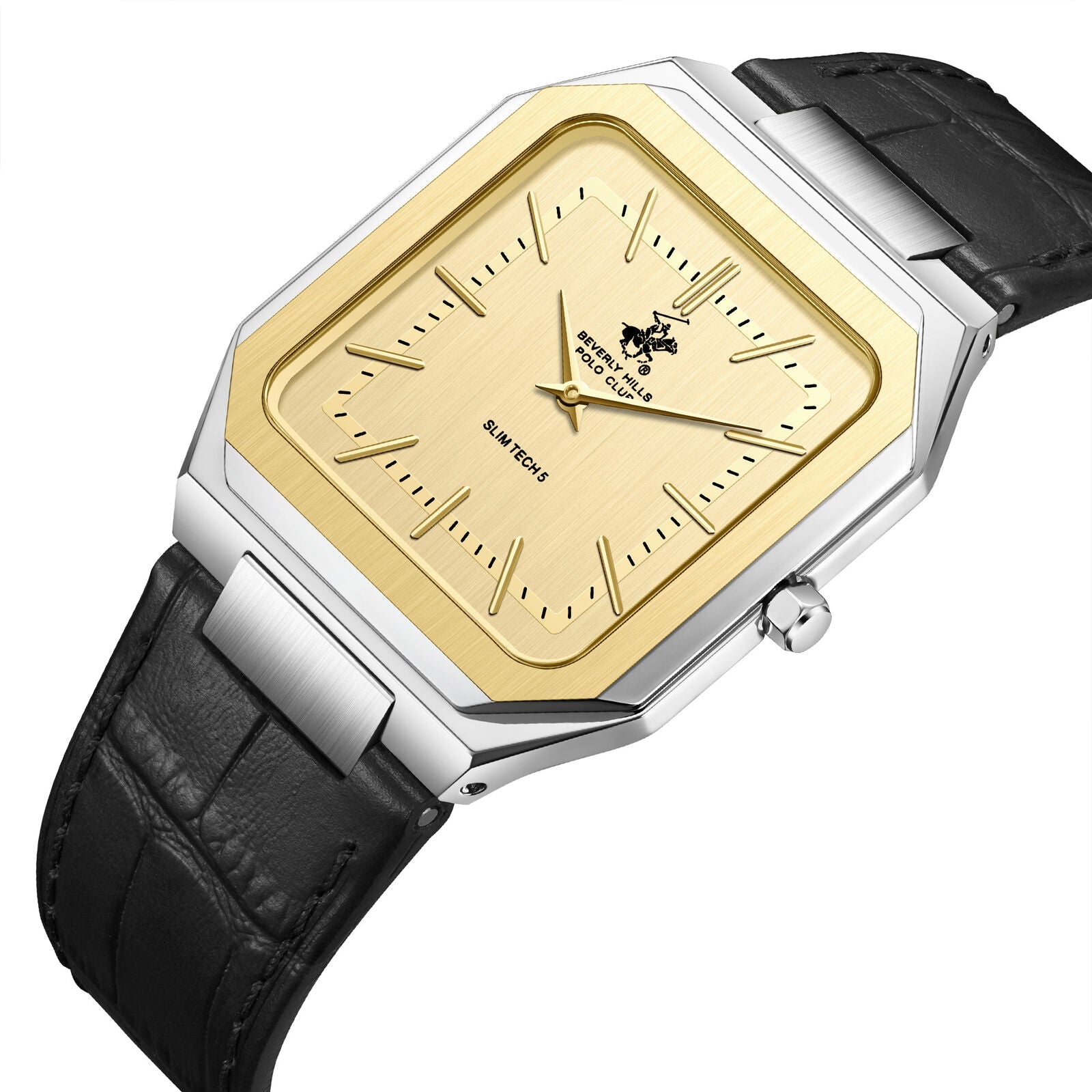 Beverly Hills Polo Club Slim Tech 5 Gold Dial Black Leather Watch BP3865X.211