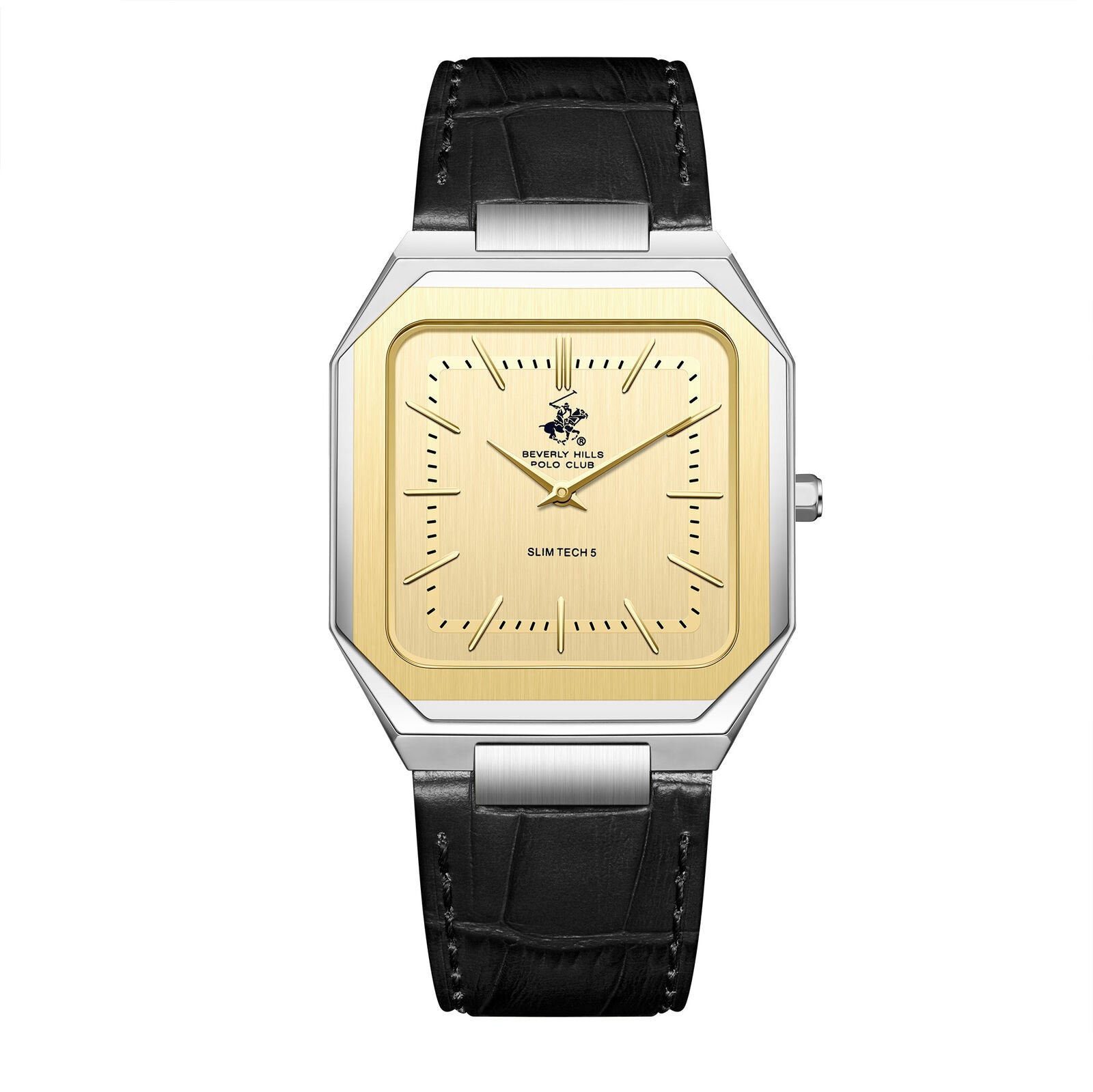 Beverly Hills Polo Club Slim Tech 5 Gold Dial Black Leather Watch BP3865X.211