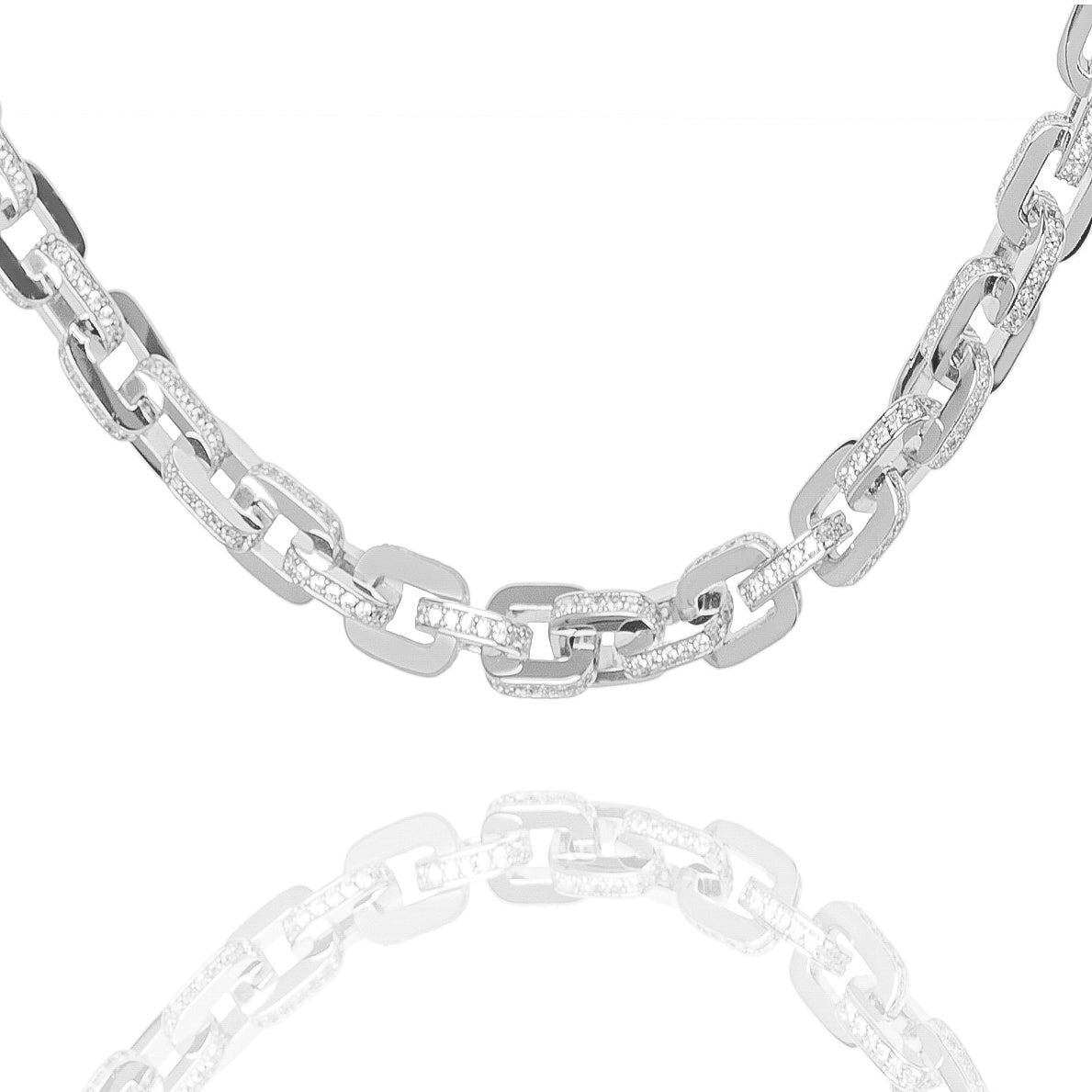 Big Daddy 10MM Anchor Mariner Bullet Diamond & Silver Link Iced Out Chain