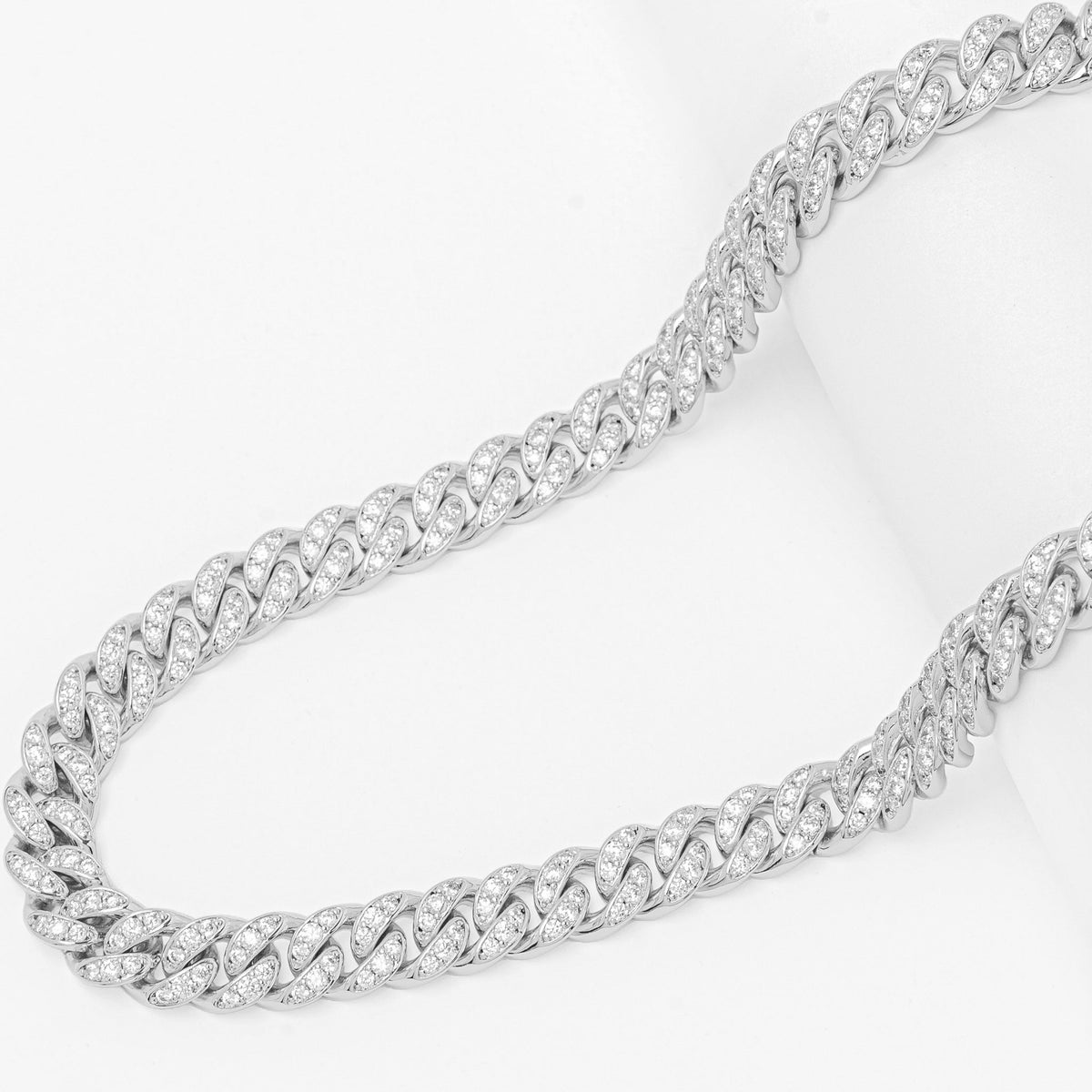 Full length view of Big Daddy 10MM iced out Cuban link silver chain