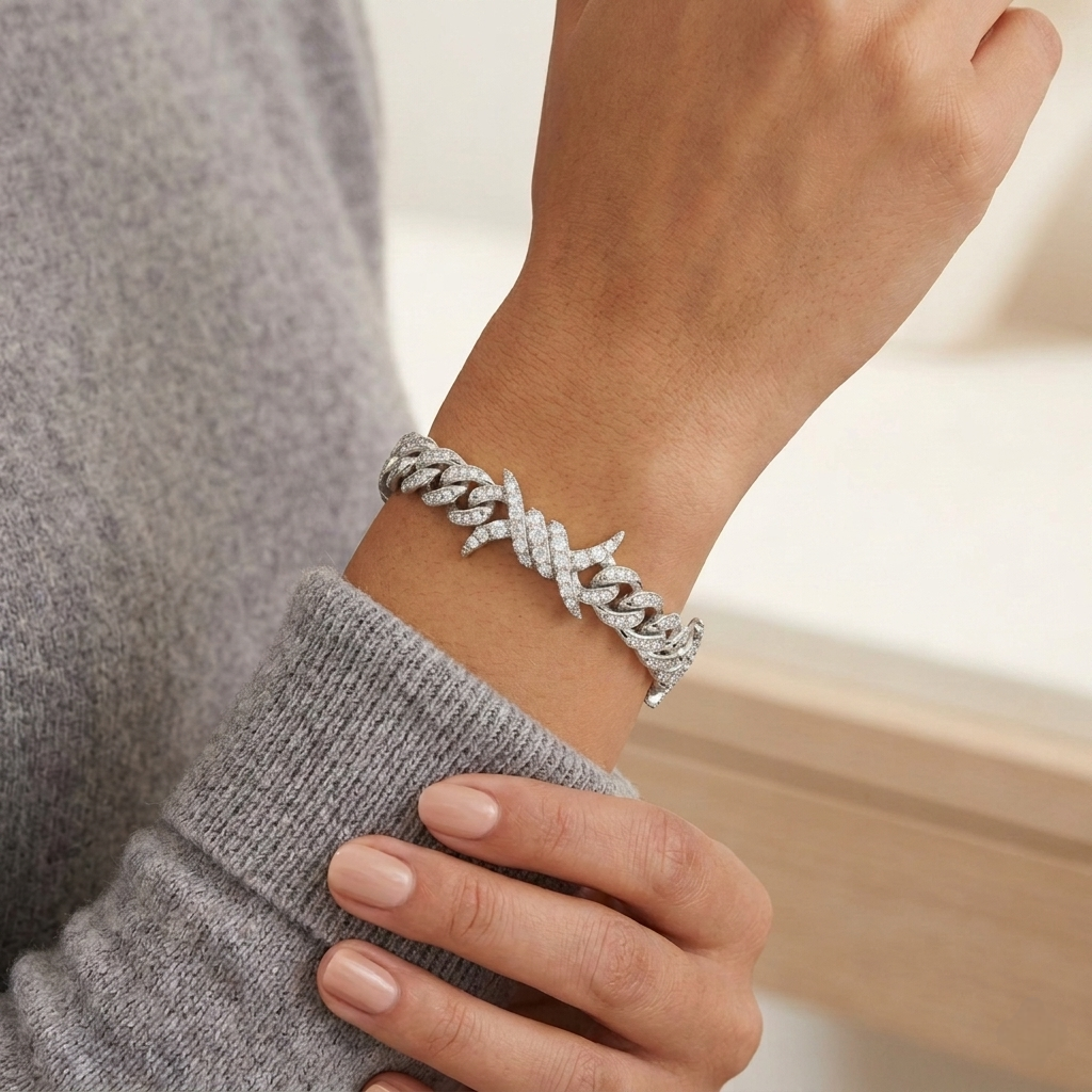 Big Daddy 10MM Spiked Horns Iced Out Silver Bracelet