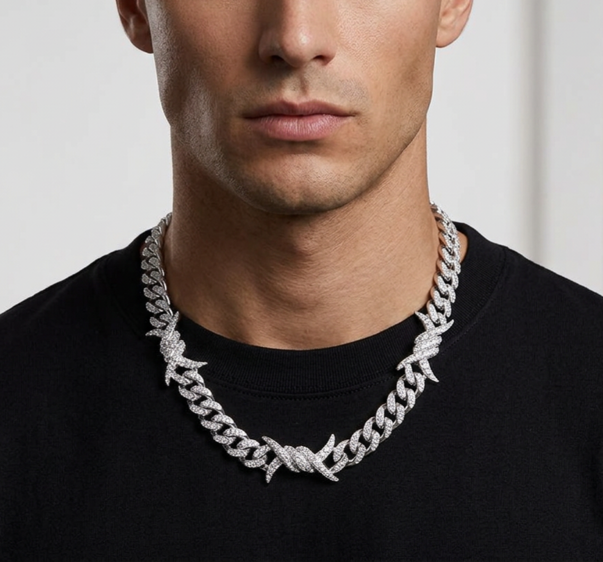 Big Daddy 10MM Spiked Horns Iced Out Silver Chain